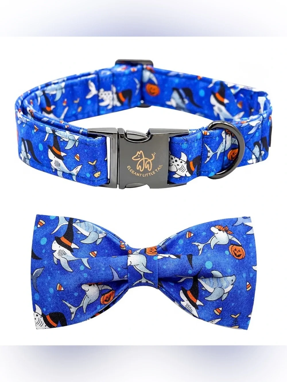Halloween Dog Collar - Shark With Pumpkin Holiday Pet Bow Collar Size Small